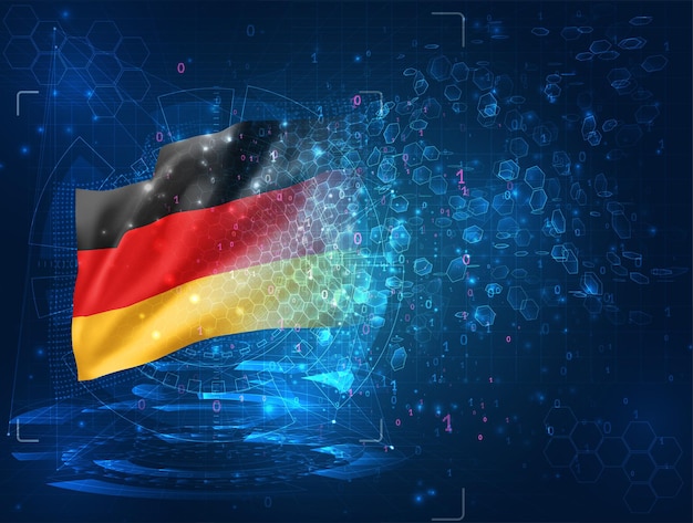 Deutschland, vektor-3d-flagge auf blauem hintergrund mit hud-schnittstellen