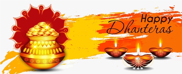 Dhanteras-feier und diwali-festival-feier abstraktes banner oder poster mit goldtopf