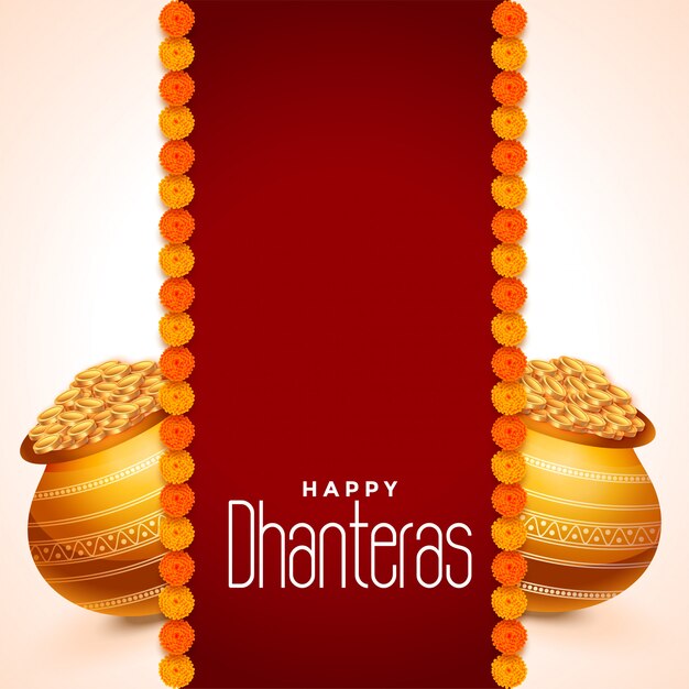 Dhanteras festivalkarte mit goldenen töpfen