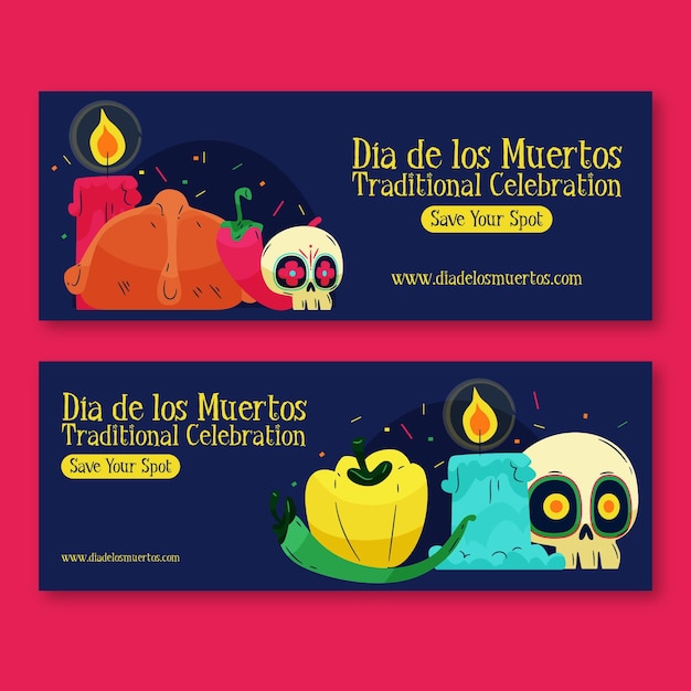 Kostenloser Vektor dia de muertos banner in flachem design