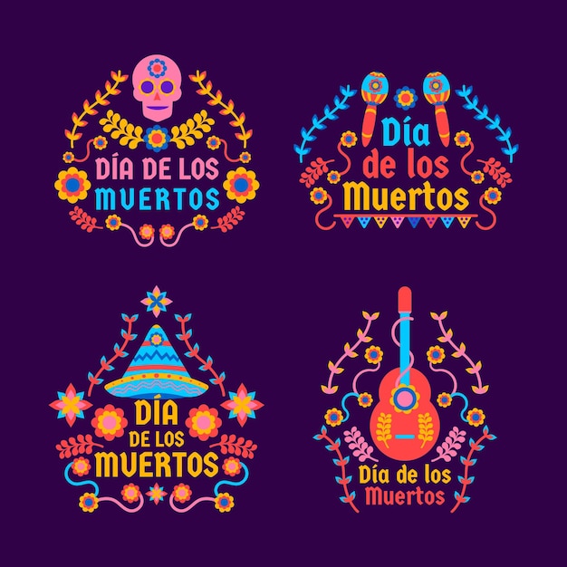 Kostenloser Vektor dia de muertos etikettenkollektion in flachem design