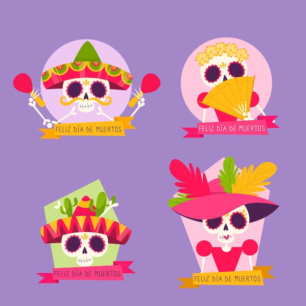 Día de muertos etikettenkollektion in flachem design