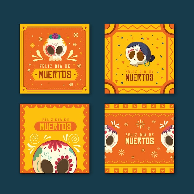 Kostenloser Vektor dia de muertos instagram post sammlung