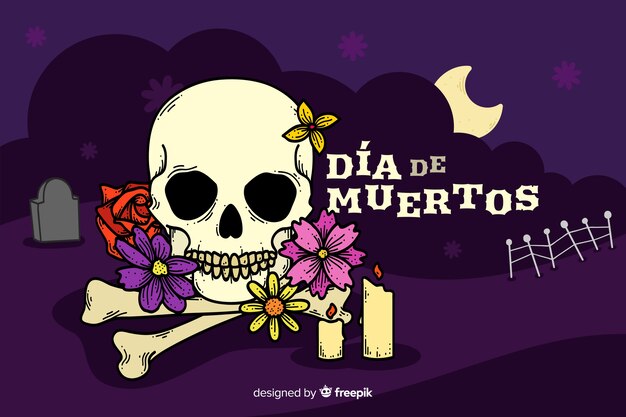 Día de Muertos-Konzept mit Hand gezeichnetem Hintergrund