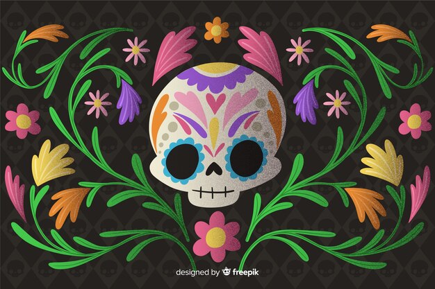 Dia de Muertos-Konzept mit Hand gezeichnetem Hintergrund