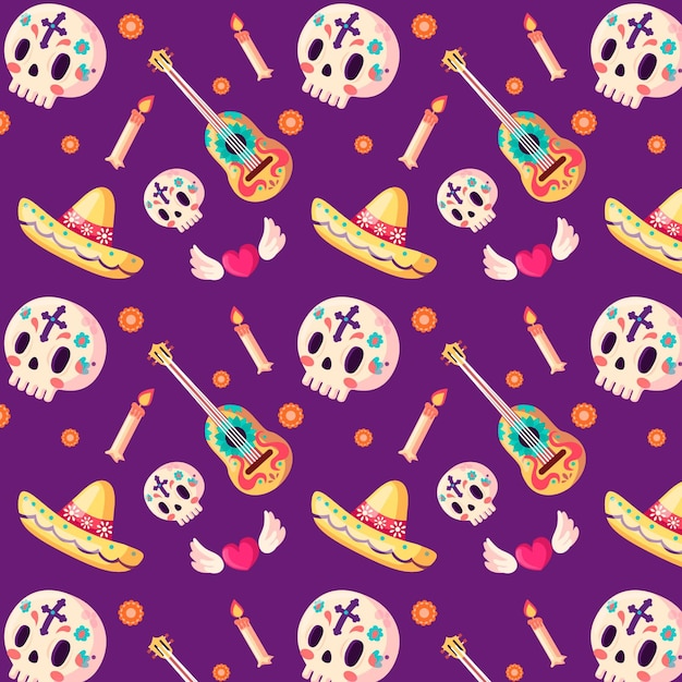 Día de muertos muster im flachen design