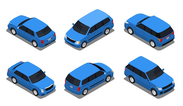 Kostenloser Vektor die häufigsten autounfälle autotypen winkelkollisionen isometrisches set mit limousinen-limousinen-fließheck-van-vektorillustration