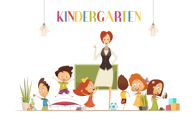 Die kindergärtnerin im positiven klassenraum koordiniert die aktivitäten der kinder effektiv