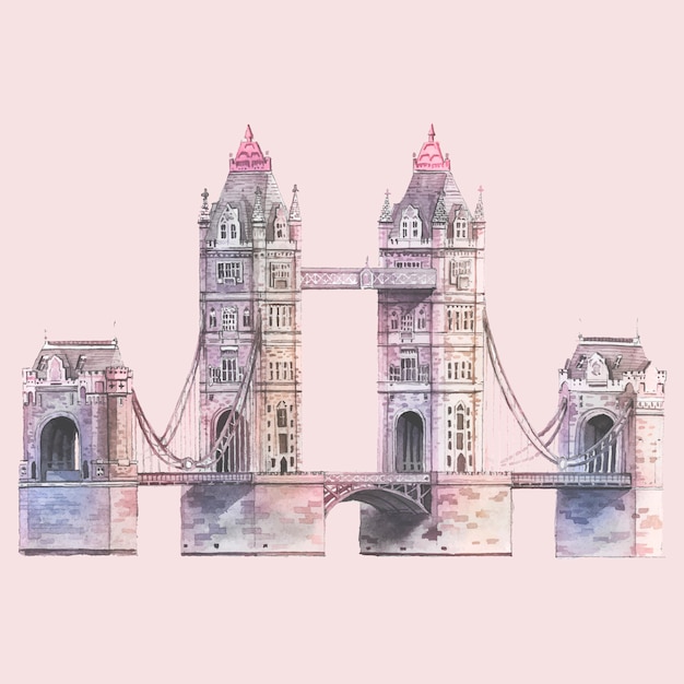 Kostenloser Vektor die london tower bridge von aquarell gemalt