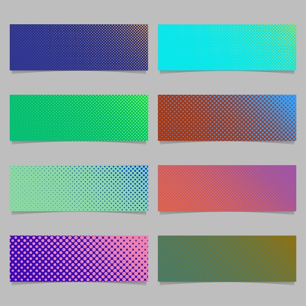 Digital abstrakte Halbton Punkt Muster Banner Vorlage Hintergrund Design-Set - horizontale Rechteck Vektor Grafiken mit Kreisen in verschiedenen Größen