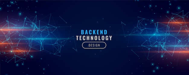 Kostenloser Vektor digital-back-end-fahnentechnologiekonzept-partikelhintergrunddesign
