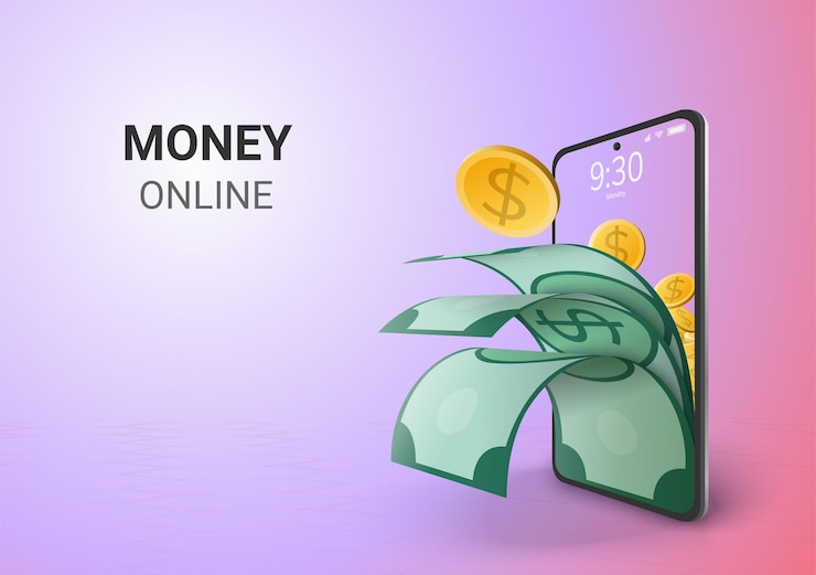 Kostenlose Vektor digital money online-spar- oder einzahlungskonzept leerzeichen am telefon