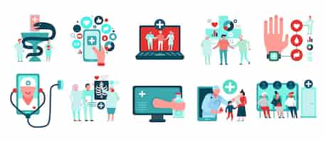 Kostenloser Vektor digitale medizin-set von icons
