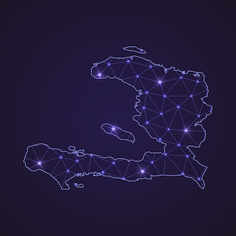 Digitale netzkarte von haiti. abstrakte verbindungslinie und punkt auf dunklem hintergrund