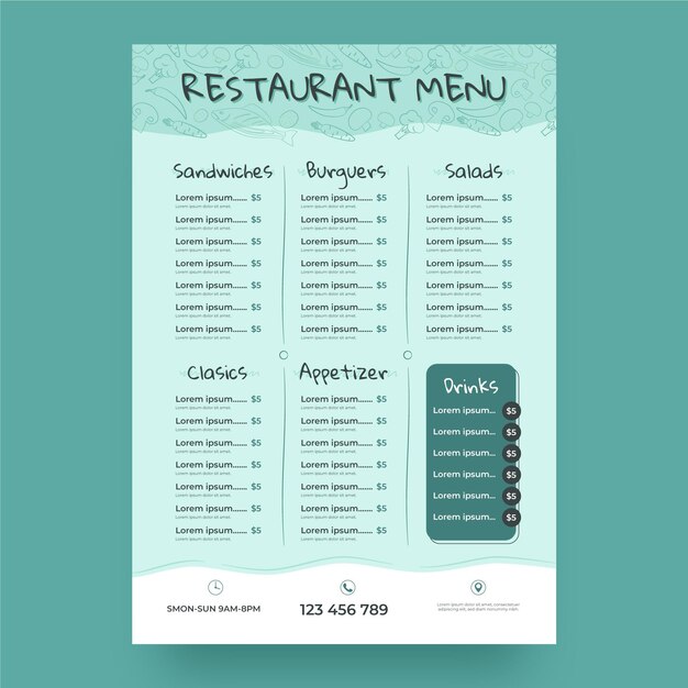 Digitale Restaurantmenüvorlage