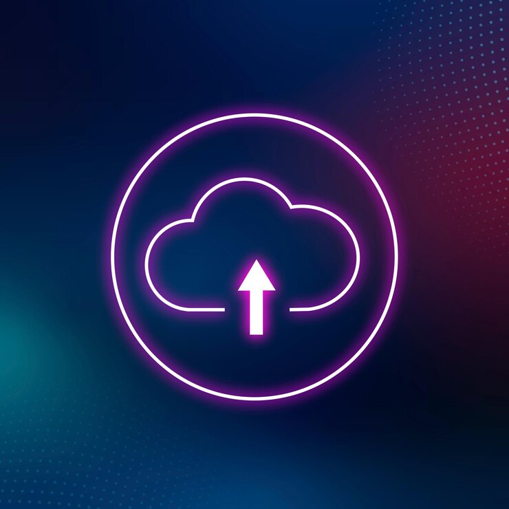 Kostenlose Vektor digitales netzwerksystem mit rosa neonwolkensymbol