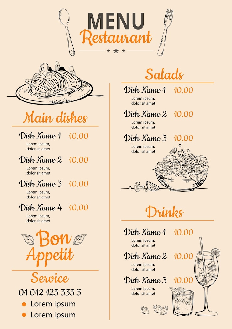 Kostenlose Vektor digitales restaurantmenü im vertikalen format