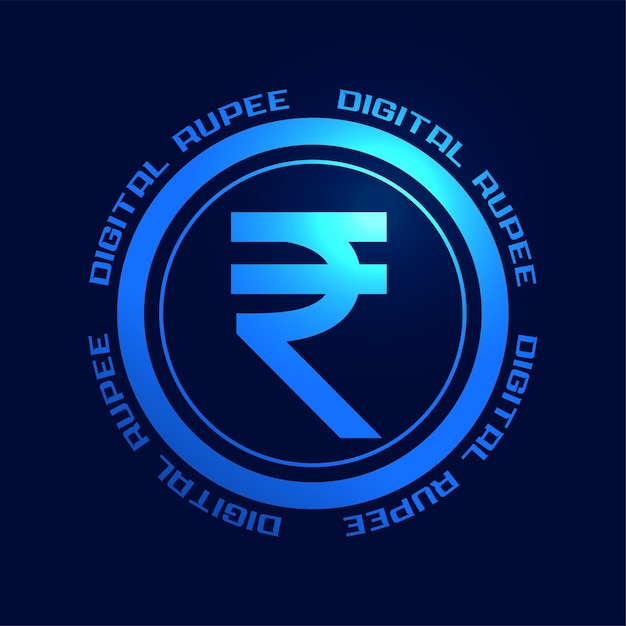 Kostenloser Vektor digitales rupienzeichen der indischen währung auf blauem hintergrund