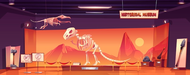 Kostenloser Vektor dinosaurierskelett im museum der geschichte