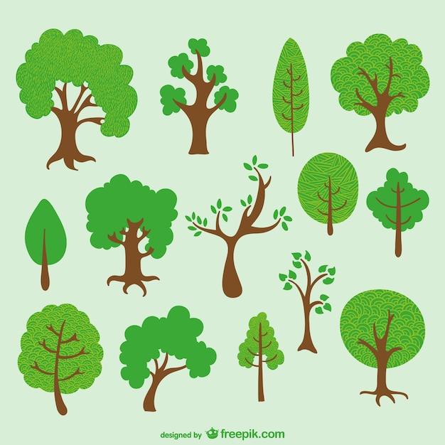 Kostenloser Vektor diverse bäume cartoon-pack