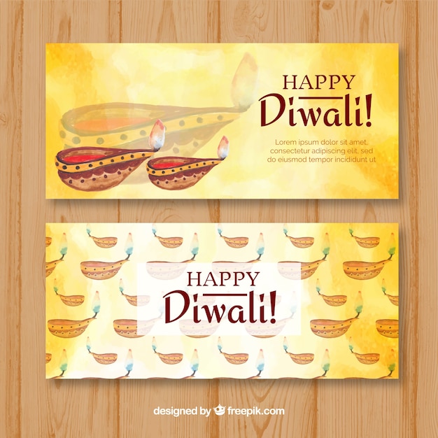 Diwali Banner mit Aquarell Öllampen