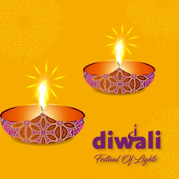 Diwali-Design gelber Hintergrund und Typografievektor