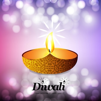 Diwali-design mit hellem hintergrund und typografievektor