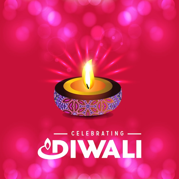 Diwali-design mit rosa hintergrund und typografievektor