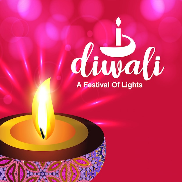 Diwali-Design mit rosa Hintergrund und Typografievektor