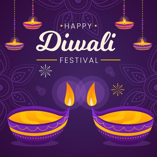 Diwali event mit diyas flachem design