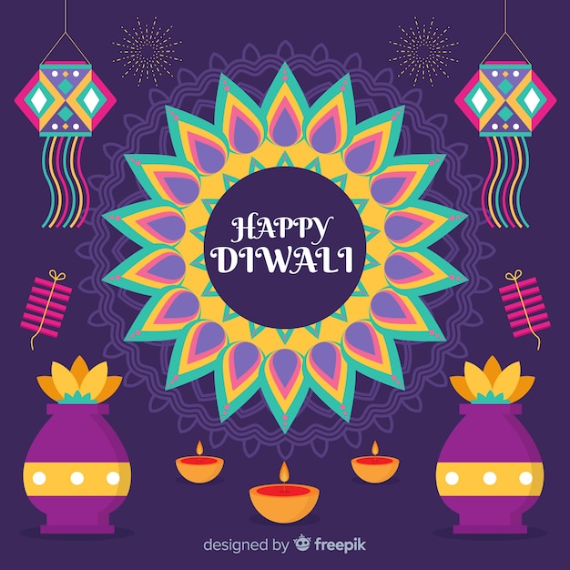 Diwali-hintergrund im flachen design