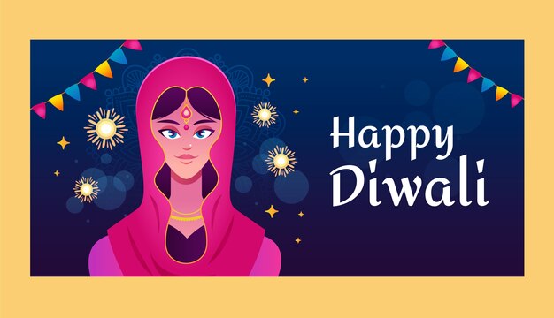 Diwali horizontale Bannervorlage mit Farbverlauf