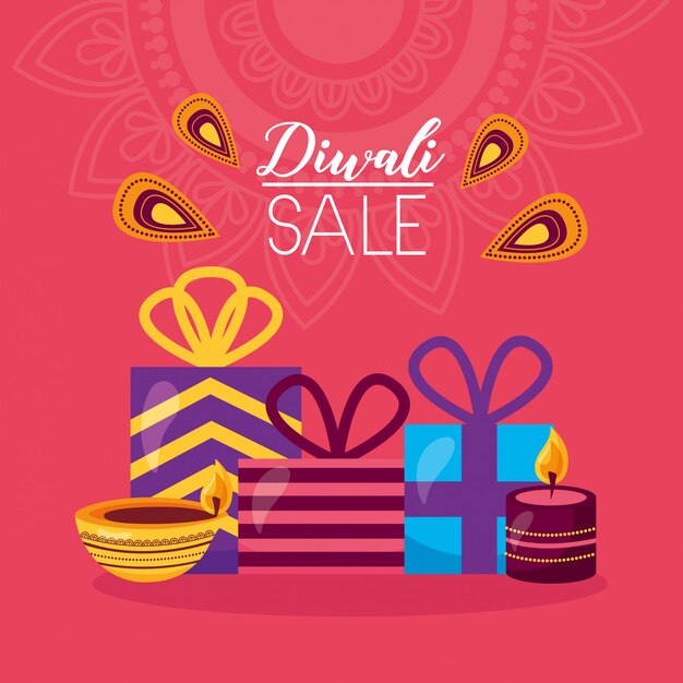 Diwali-Verkaufskarte mit Geschenkfeier