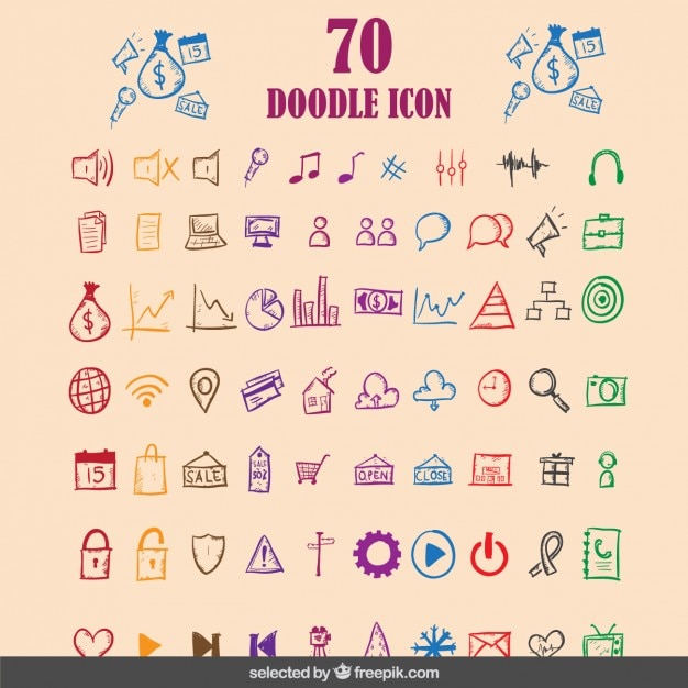 Doodle bunten icons sammlung