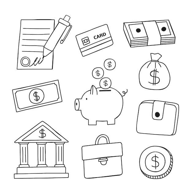 Doodle handgezeichnete Bankzeichnungsillustrationen