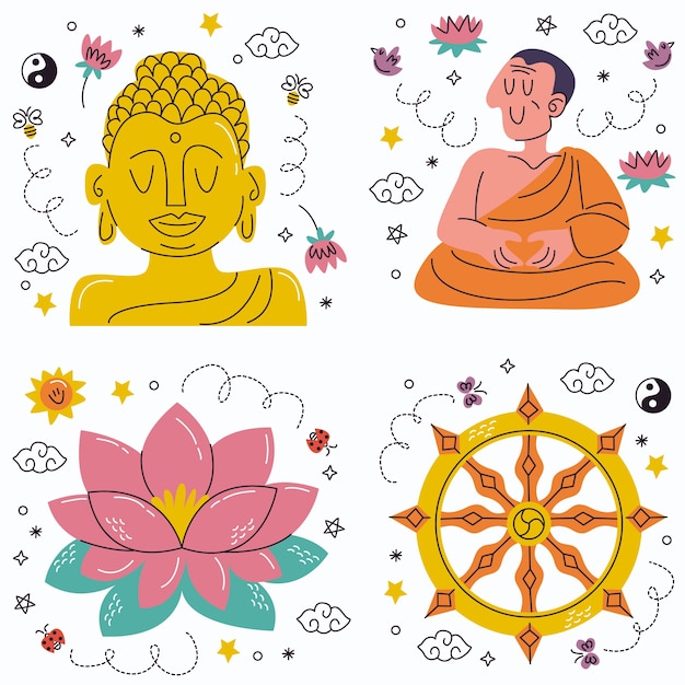 Doodle handgezeichnete Buddhismus-Aufkleber