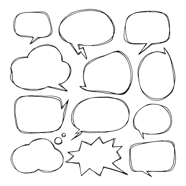 Doodle handgezeichnete Sprechblasen-Zeichnungssammlung