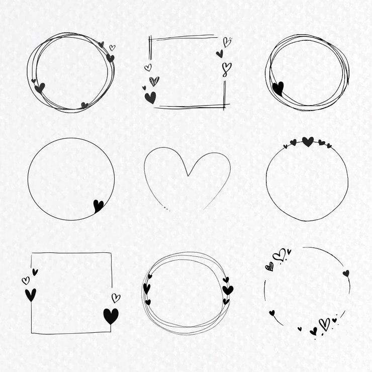 Kostenlose Vektor doodle love frame kollektion