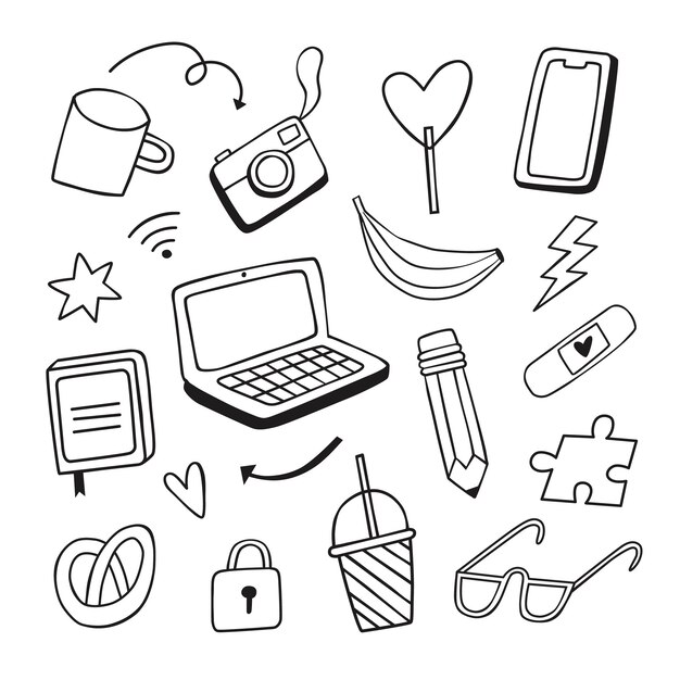 Doodle mit der Hand gezeichnet verschiedene Illustrationen