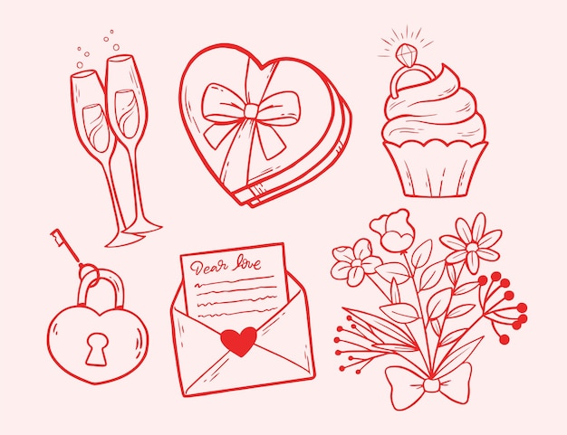 Kostenloser Vektor doodle valentinstag element sammlung