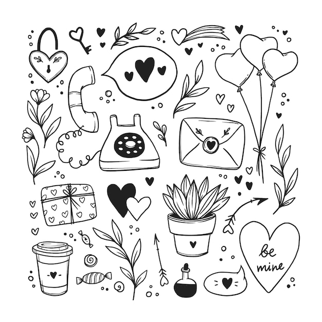 Doodle valentinstag element sammlung