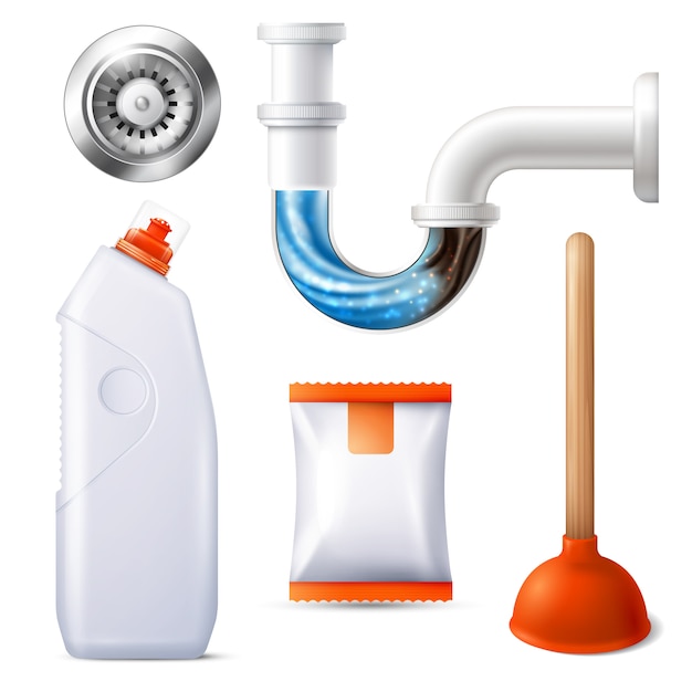 Kostenloser Vektor drain cleaner icon set