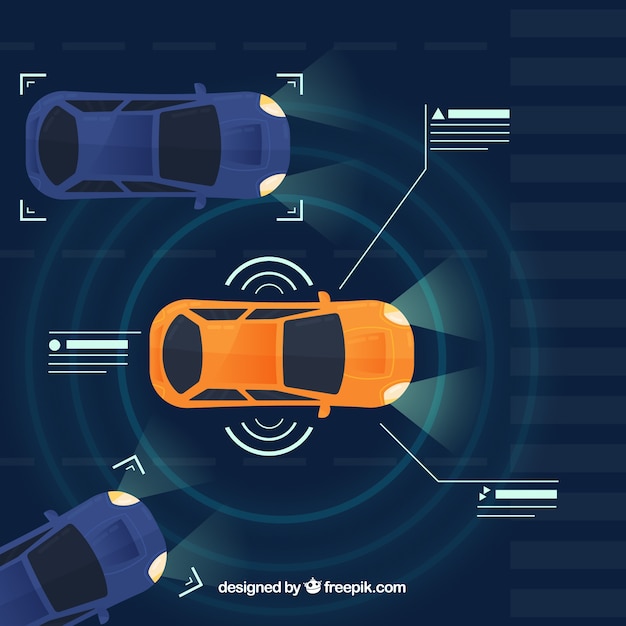 Draufsicht des futuristischen autonomen Autos mit flachem Design