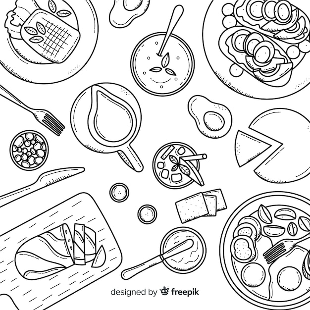 Draufsicht von Gerichten des strengen Vegetariers auf Restauranttabelle