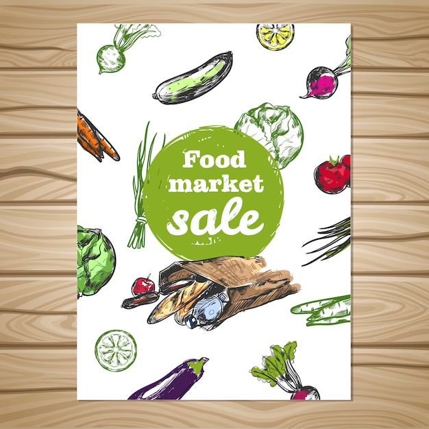 Drawn food market sale flyer