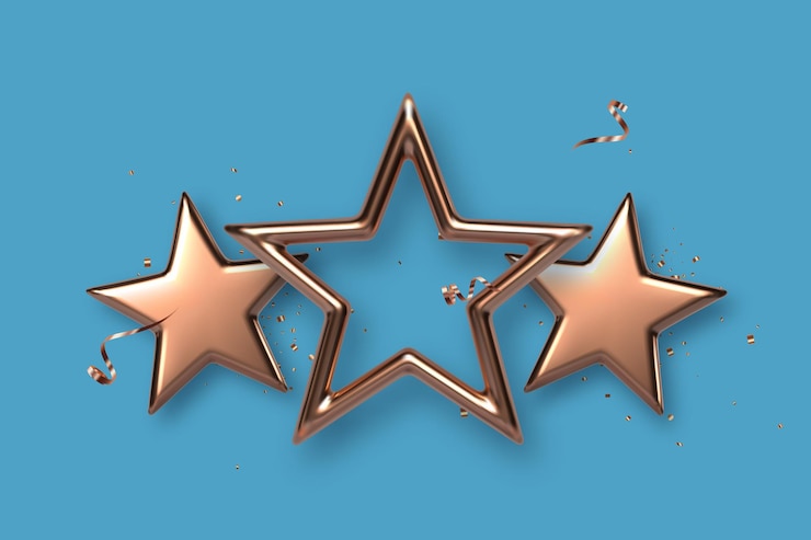 Kostenlose Vektor drei goldene oder bronzene sterne. auszeichnung, gewinnerkonzept. vektor-illustration