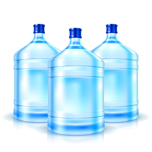 Kostenloser Vektor drei große flaschen mit sauberem wasser isoliert