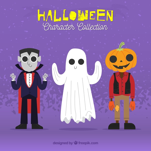 Drei handgezeichnete halloween-figuren