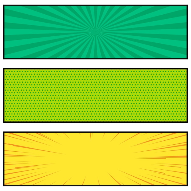 Drei helle comic-buch-stil-banner-design