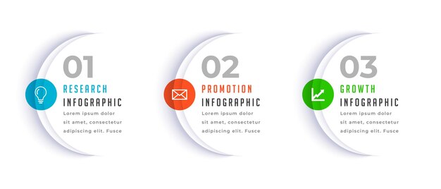 Drei Schritte Infografik Plan Banner für die Datenvisualisierung
